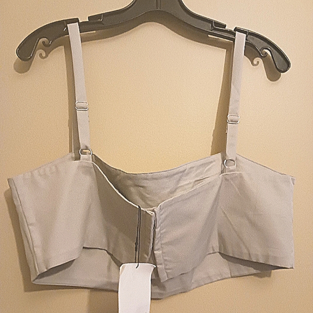 ZARA Grey Spaghetti Strap Crop Shirt - Picture 3 of 7